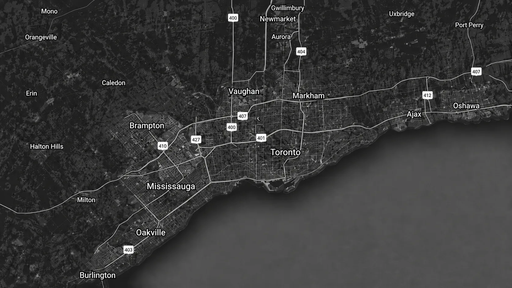 Dark map of Toronto and the GTA