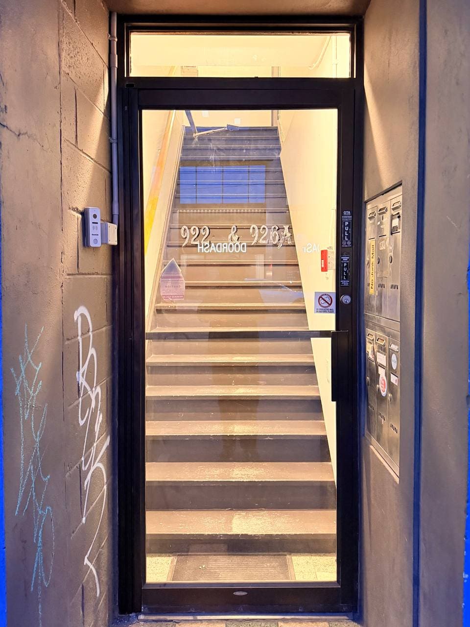Downtown Toronto commercial entrance after glass repair