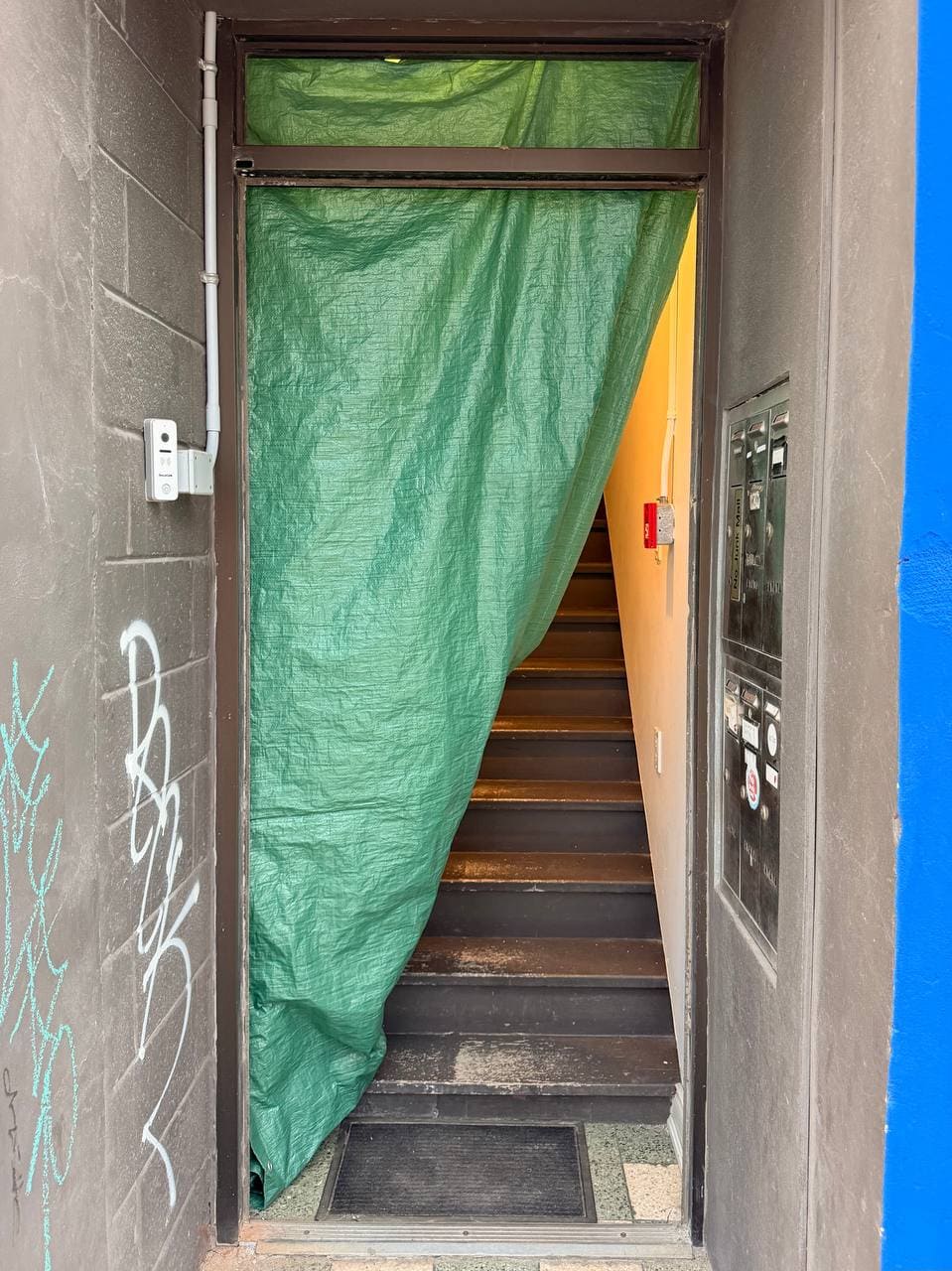Downtown Toronto commercial entrance temporarily secured