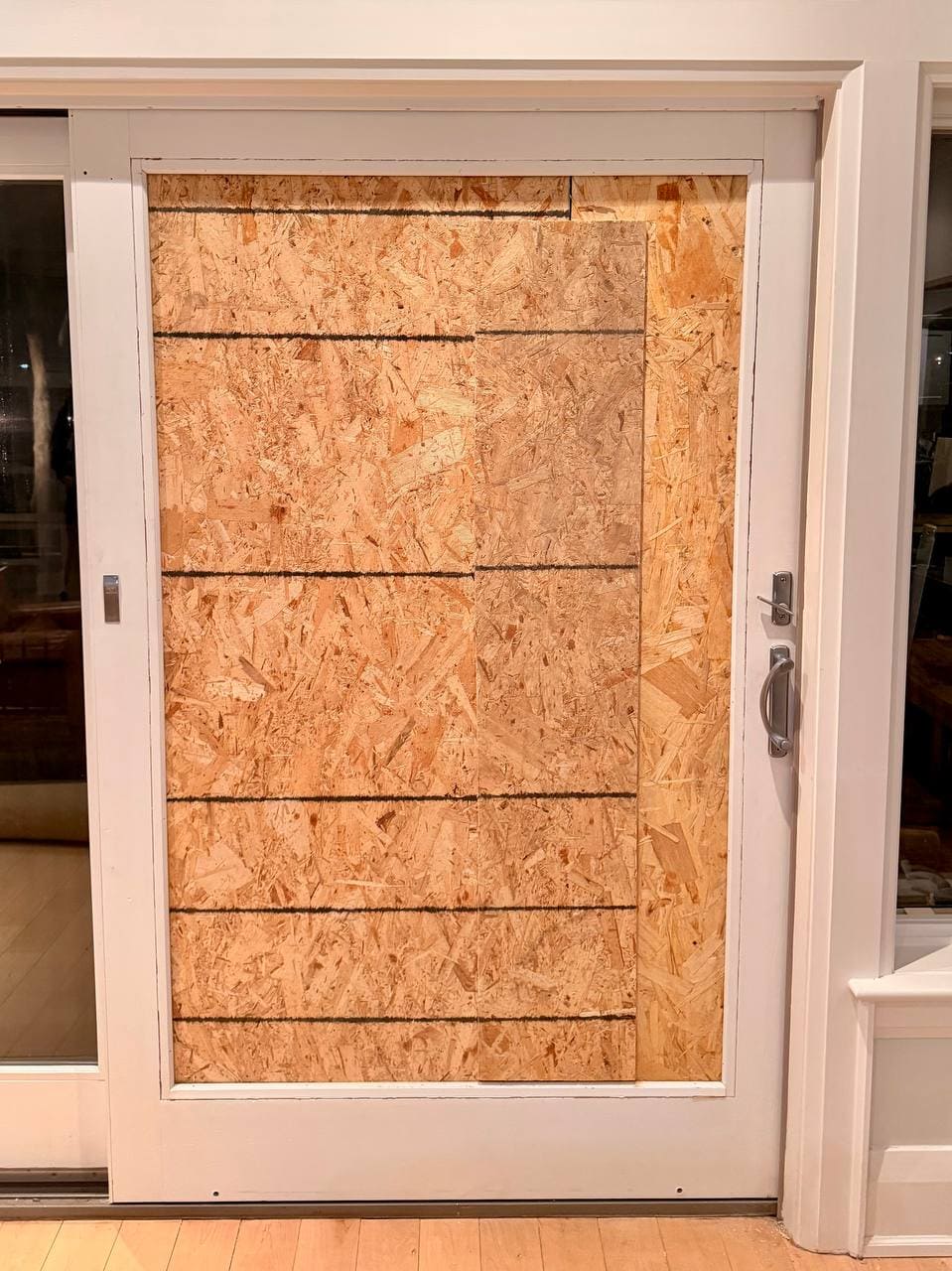Oshawa sliding-door opening after board-up